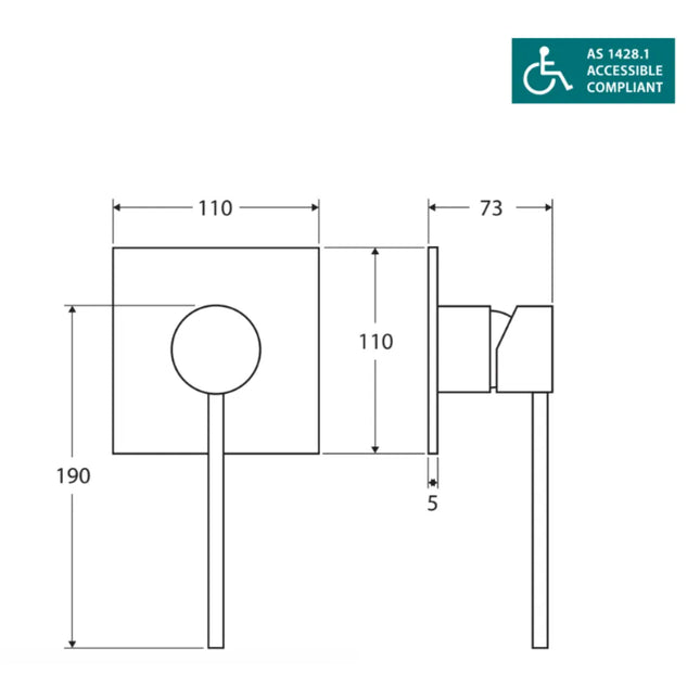 Fienza Hustle Care Matte Black Wall Basin Mixer, Square Plate ,