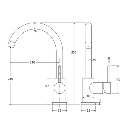 Hustle Gooseneck Sink Mixer Matte Black 35mm ,