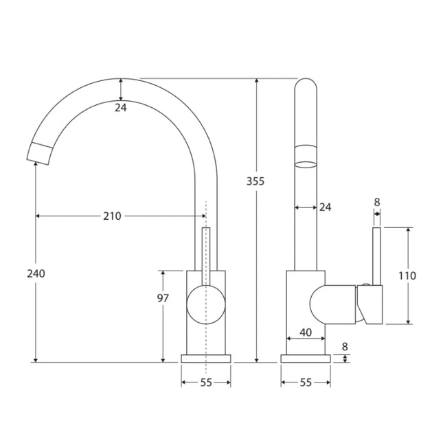 Hustle Gooseneck Sink Mixer Matte Black 35mm ,