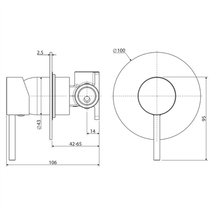 Fienza Kaya Gun Metal Wall Shower Mixer, Round Plate ,