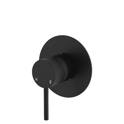 Fienza Kaya Matt Black Wall Shower Mixer, Large Round Plate