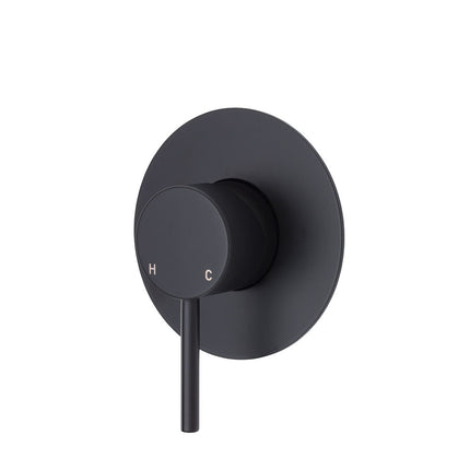 Fienza Kaya Matte Black Wall Shower Mixer, Round Plate , Large Plate