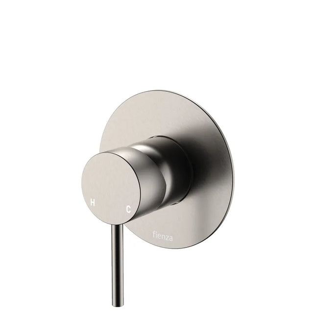 Fienza Kaya Brushed Nickel Wall Shower Mixer, Large Round Plate