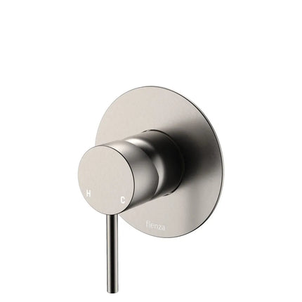 Fienza Kaya Brushed Nickel Wall Shower Mixer, Large Round Plate