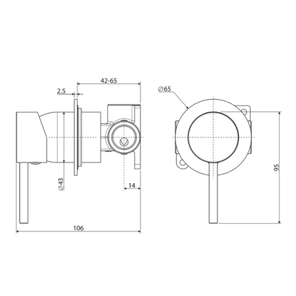 Fienza Kaya Gun Metal Wall Shower Mixer, Round Plate ,