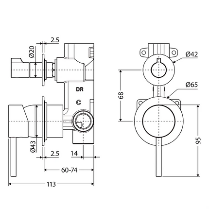 Kaya Wall Diverter Mixer Round Plate Chrome ,