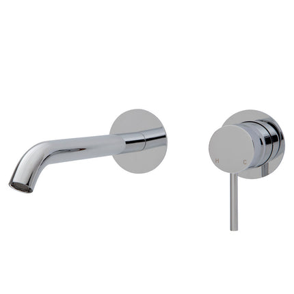 Fienza Kaya Wall Basin Mixer Tap Chrome, Round Plates , 200mm