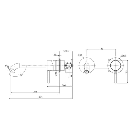 Fienza Kaya Wall Basin Mixer Tap Chrome, Round Plates ,