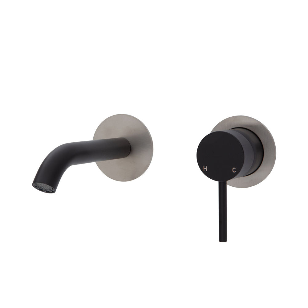 Fienza Kaya Wall Basin Mixer Tap Matt Black, Brushed Nickel Plates, 160mm Outlet , Default Title