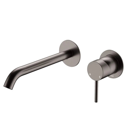 Fienza Kaya Wall Basin Mixer Tap Gun Metal Grey, Round Plates , 200mm