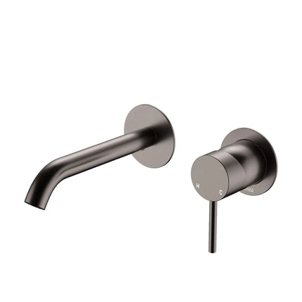 Fienza Kaya Wall Basin Mixer Tap Gun Metal Grey, Round Plates , 160mm