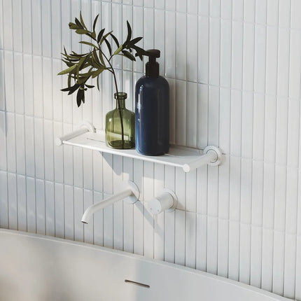 Fienza Kaya Wall Basin Mixer Tap Matte White, Round Plates ,