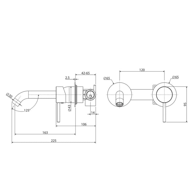 Fienza Kaya Wall Basin Mixer Tap Brushed Nickel, Round Plates ,