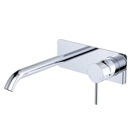 Fienza Kaya Basin/Bath Wall Mixer Set Rectangular Plate Chrome , 200mm