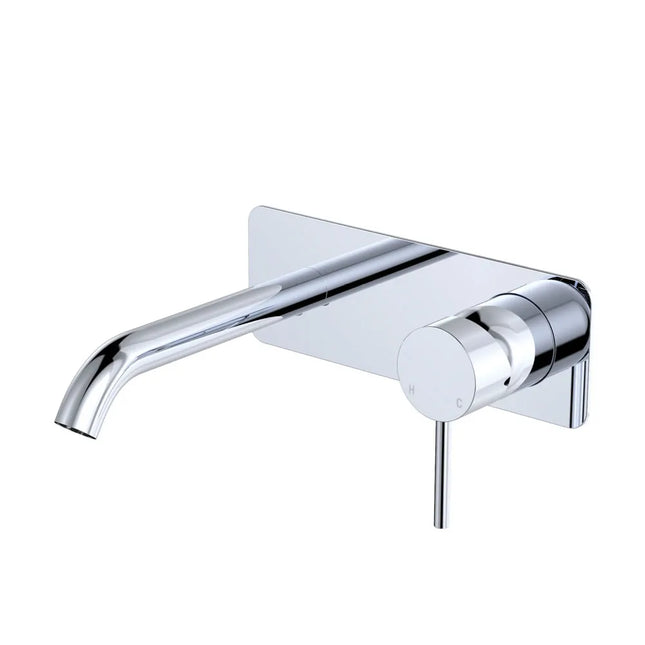 Fienza Kaya Basin/Bath Wall Mixer Set Rectangular Plate Chrome , 160mm