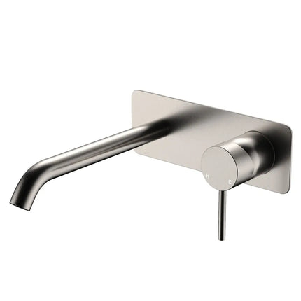 Fienza Kaya Basin/Bath Wall Mixer Set Rectangular Plate Brushed Nickel , 200mm