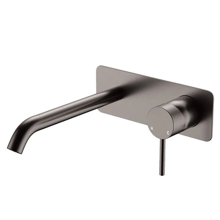 Fienza Kaya Basin/Bath Wall Mixer Set Rectangular Plate Gun Metal Grey , 200mm