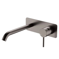 Fienza Kaya Basin/Bath Wall Mixer Set Rectangular Plate Gun Metal Grey , 200mm