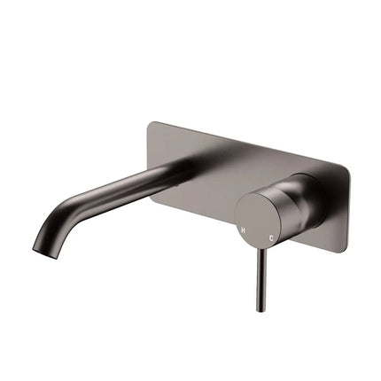 Fienza Kaya Basin/Bath Wall Mixer Set Rectangular Plate Gun Metal Grey , 160mm