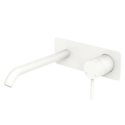 Fienza Kaya Basin/Bath Wall Mixer Set Rectangular Plate Matte White , 200mm