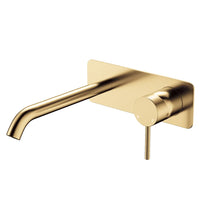 Fienza Kaya Basin/Bath Wall Mixer Set Rectangular Plate Brass Gold , 200mm