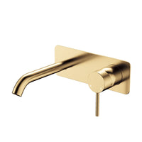 Fienza Kaya Basin/Bath Wall Mixer Set Rectangular Plate Brass Gold , 160mm