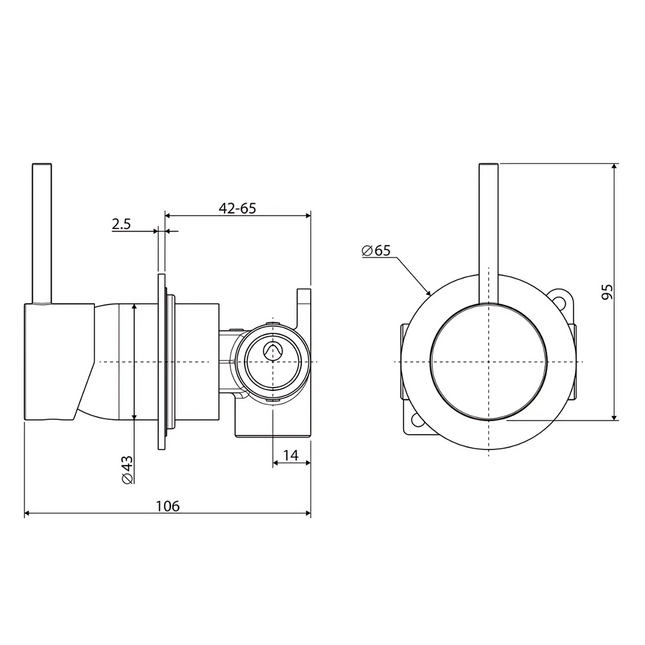 Fienza Kaya UP Wall Mixer Round Plate Gun Metal Grey ,