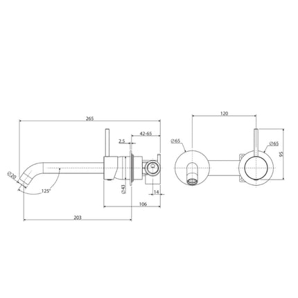 Fienza Kaya Up Wall Wall Basin Mixer Gold, Round Plates ,