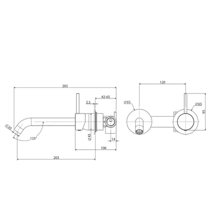 Fienza Kaya Up Wall Wall Basin Mixer Matte Black, Round Plates ,
