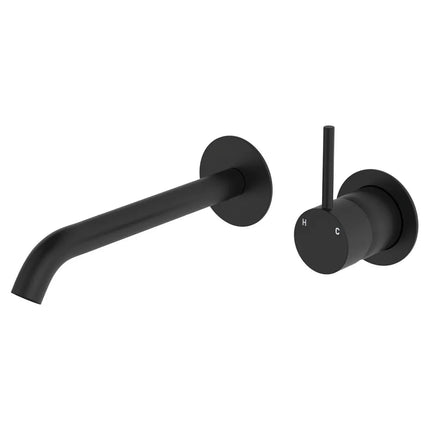 Fienza Kaya Up Wall Wall Basin Mixer Matte Black, Round Plates , 200mm