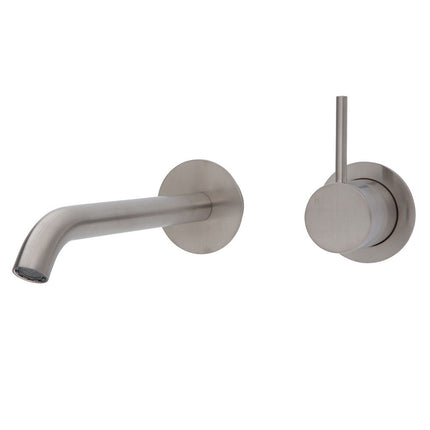 Fienza Kaya Up Wall Wall Basin Mixer Brushed Nickel, Round Plates , 200mm