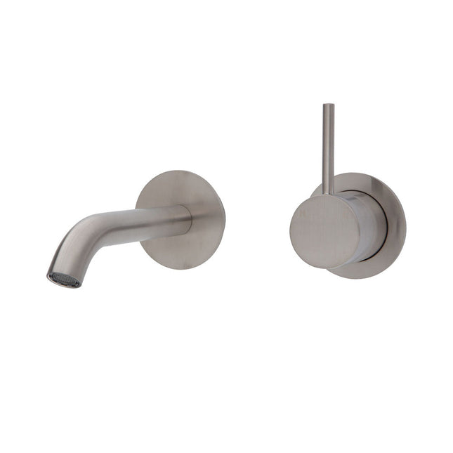 Fienza Kaya Up Wall Wall Basin Mixer Brushed Nickel, Round Plates , 160mm