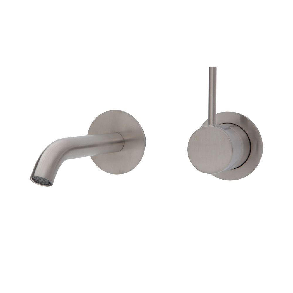 Fienza Kaya Up Wall Wall Basin Mixer Brushed Nickel, Round Plates, 160mm Outlet , Default Title