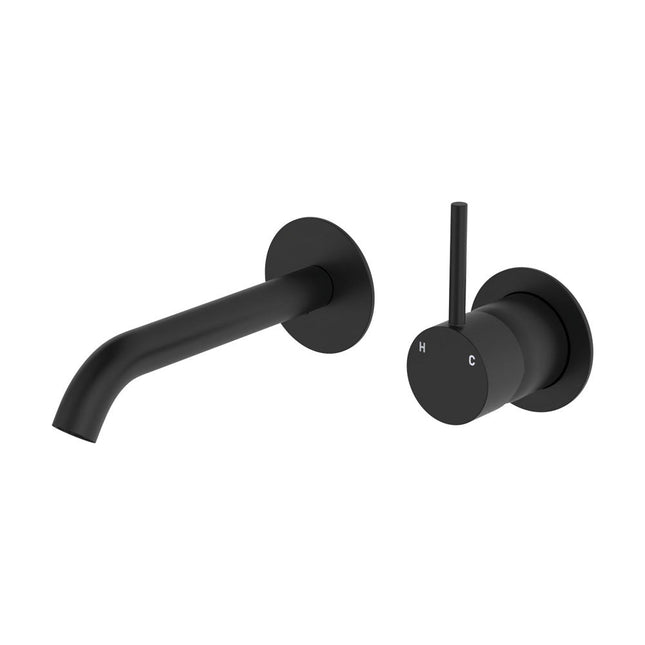Fienza Kaya Up Wall Wall Basin Mixer Matte Black, Round Plates , 160mm