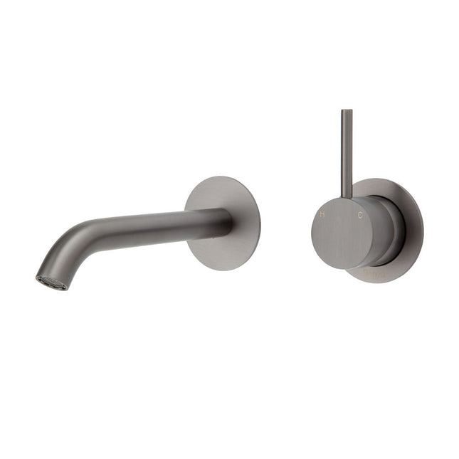 Fienza Kaya Up Wall Wall Basin Mixer Gunmetal Grey, Round Plates ,