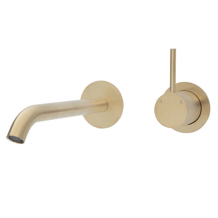 Fienza Kaya Up Wall Wall Basin Mixer Gold, Round Plates , 200mm