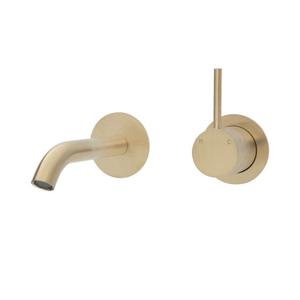 Fienza Kaya Up Wall Wall Basin Mixer Gold, Round Plates , 160mm