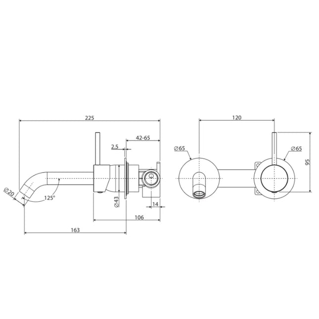 Fienza Kaya Up Wall Wall Basin Mixer Chrome, Round Plates ,