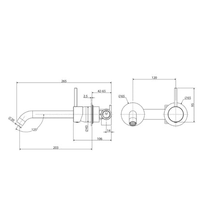 Fienza Kaya Up Wall Basin Mixer Chrome, Square Plate ,