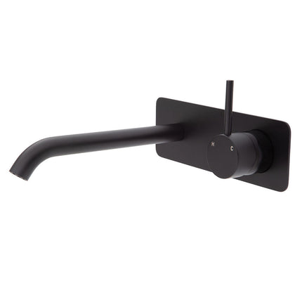 Fienza Kaya Up Wall Basin Mixer Matte Black, Square Plate , 200mm