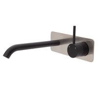Fienza Kaya Up Wall Basin Mixer Matte Black, Brushed Nickel Square Plate, 200mm Outlet ,