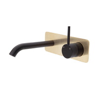 Fienza Kaya Up Wall Basin Mixer Matte Black, Gold Square Plate, 160mm Outlet , Default Title