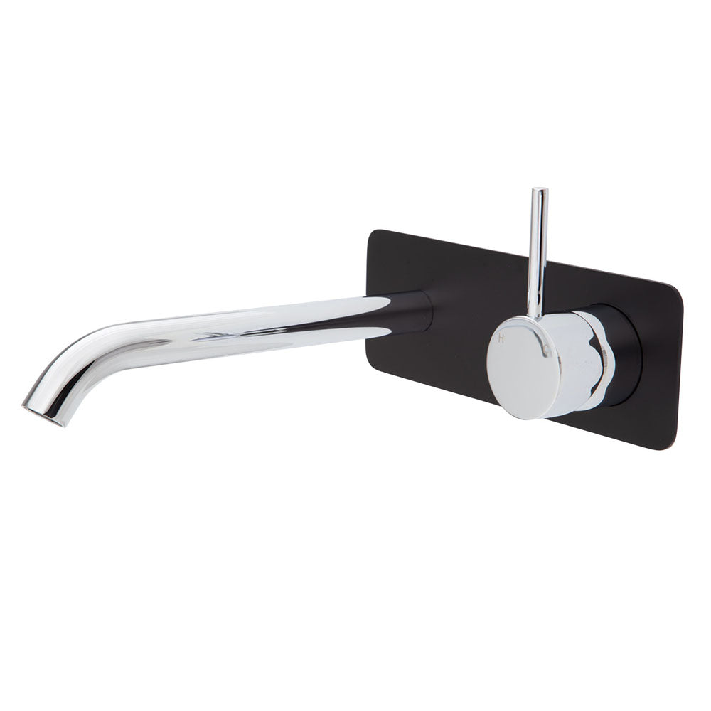 Fienza Kaya Up Wall Basin Mixer Chrome, Matte Black Square Plate, 200mm Outlet , Default Title