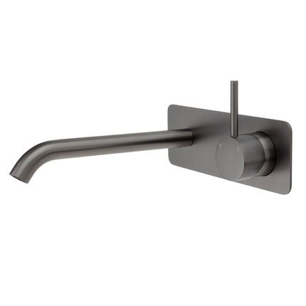 Fienza Kaya Up Wall Basin Mixer Gunmetal Grey, Square Plate , 200mm