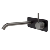 Fienza Kaya Up Wall Basin Mixer Gunmetal Grey, Matte Black Square Plate, 200mm Outlet , Default Title