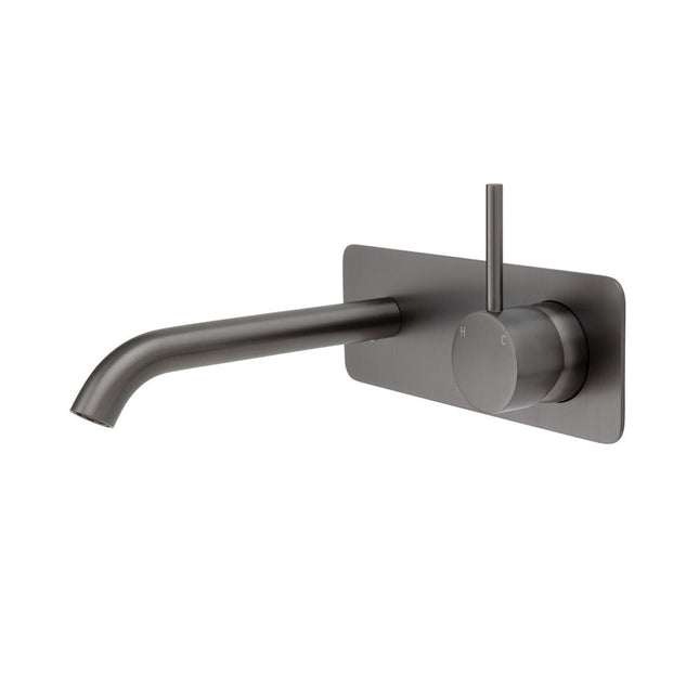 Fienza Kaya Up Wall Basin Mixer Gunmetal Grey, Square Plate , 160mm
