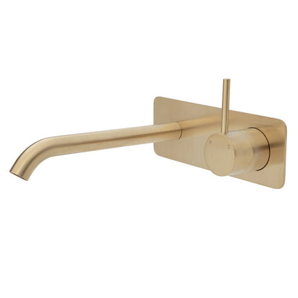 Fienza Kaya Up Wall Basin Mixer Gold, Square Plate , 200mm