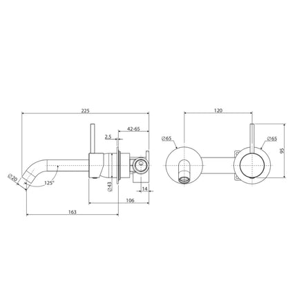 Fienza Kaya Up Wall Basin Mixer Matte Black, Square Plate ,