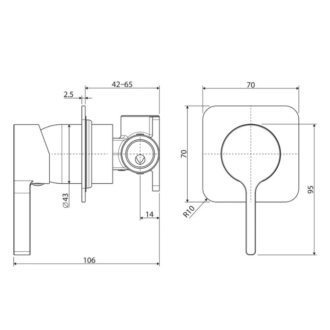 Fienza Sansa Gold Wall Shower Mixer, Soft Square Plate ,
