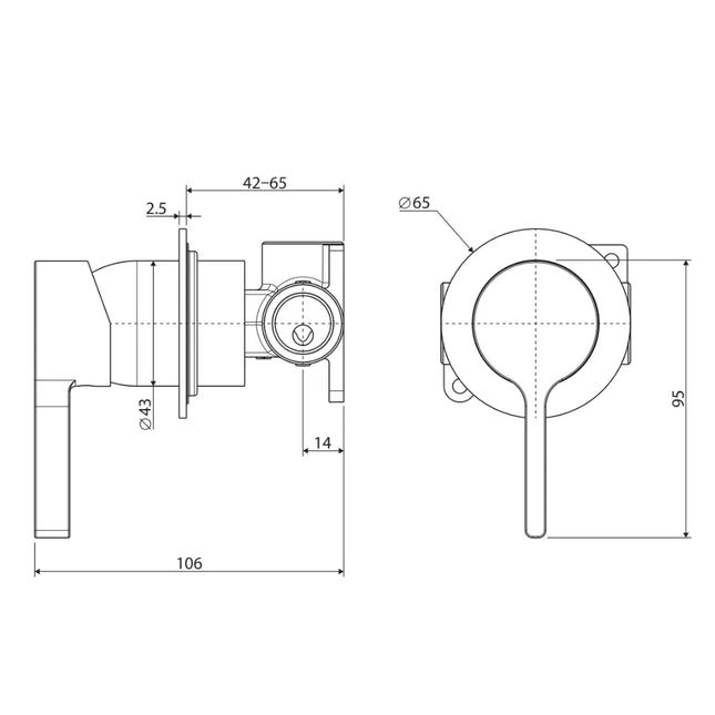 Fienza Sansa Gold Wall Shower Mixer, Small Round Plate ,